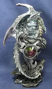 Dragon guarding a Large Jewel Mythical Fantasy Figurine Blue (C)
