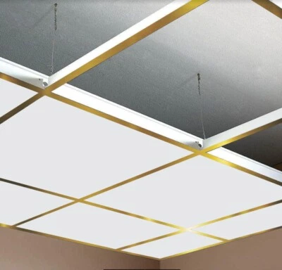 Suspended Ceiling Grid System 10m2 Shiny Gold Frame & White Tiles 600 x 600mm