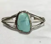 Navajo Sterling Silver .925 Kingman Turquoise Bracelet Signed Dave Skeets