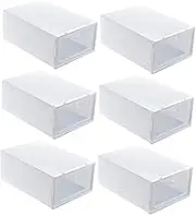 WHAMVOX Shoe Rack Storage 6 Pack White Thicken Shoes Box Waterproof Dustproof Easy to Identify Contents