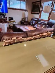 CUSTOM HANDMADE 6 PIECE SOLID WOOD TRAIN SET 27" LONG, ENGINE, Passenger, Crane