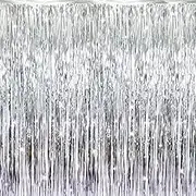 GOER 3.2 ft x 9.8 ft Metallic Tinsel Foil Fringe Curtains for Party Photo Backdrop Wedding Decor (Silver1 pack)