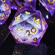 AUSTOR Liquid Core Resin DND Dice Sharp Edge Polyhedral Dice 7-Die DND Dice Set Quicksand Handmade Resin Dice for Dungeons and Dragons RPG MTG Table Games, Violet