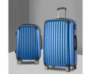 2Pc Luggage Trolley Travel Set Suitcase Carry on TSA Hard Case Lightweight Blue