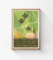 Great Barrier Reef, Queensland Australia, original vintage ad poster