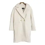 BCBGMAXAZRIA Lurex Cream Boucle Pockets Long Lined Winter Coat Size M