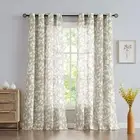 Leaf Semi Sheer Curtains for Living Room 84" Length with White Leaves Print C...