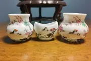 1set 3pcs Asian Bamboo Bird Cage Red-crowned crane food ceramics cups丹顶鹤.鸟食杯 3