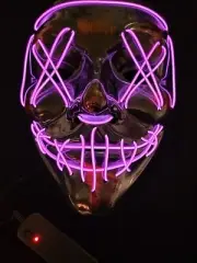 Halloween Mask Costume Pink LED Light Up Stitches Adjustable Light Elastic Strap