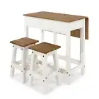 Rustic Breakfast Table Lunch Counter Bar Drop Leaf 2 Stool Kitchen Set White