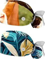 [YTYVAGT] 2-Pc,Nurse Scrub Caps,Scrub Hats with Buttons and Cotton Sweatband,Farm Brown Cow