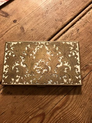 Bre11 Gorgeous Volupte USA Antique Brass & Enamel Cigarette Case Swirls Works
