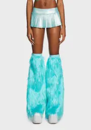 [Club Exx] Aqua Techno Kitty Faux Fur Leg Warmers