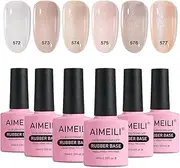 AIMEILI Rubber Base Gel For Nails, Soak Off U V LED Hema Free Clear Sheer Gel Nail Polish, 4 in 1 Nail Strengthen/Enhance/Base Coat/Color Gel Polish Set Of 6pcs X 10ml - Kit 51