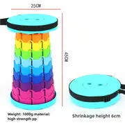 GGP Rainbow Color Stitching Cyan Portable Outdoor Telescopic Folding Stool With 100 Weight Bearing Buckles, Lightweight And Compact Design, Perfect For Fishing, Camping, And Travel