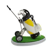 Synthetic Leather Golf Trolley Design Pen Holder with 3 Golf Gear Shaped Pens / Plastic Grass Mat(Yellow)
