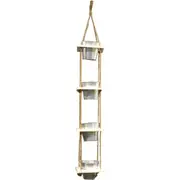 4 Tier Tin Hanging Planter Wooden Pots Plant Stand Flower Shelf Storage