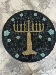 Set of 6 Hand-Made Hanukkah Large 15 Inch Diameter Beaded Placemat.