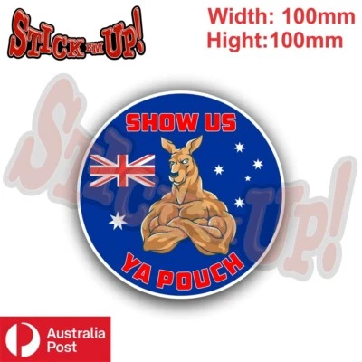 Funny Kangaroo Sticker show us ya pouch Australia flag Aussie