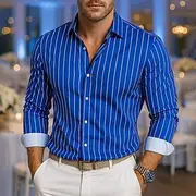 Men's Summer Shirt Casual Shirt Beach Shirt Button Up Shirt Red Blue Green Long Sleeve Stripes Lapel Vacation Hawaiian Button-Down Clothing Apparel Polyester F
