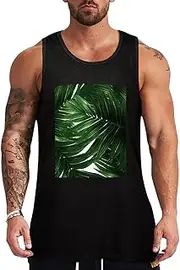 [NQHJT] Men Tank Tops Green Palm Leaves Sleeveless T Shirts for Men's Fitness Quick Dry Gym Tank Top for Men