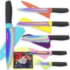 Kitchen Knife set Rainbow Titanium Coated - 12 Pcs Knife Set with Blade Guards,