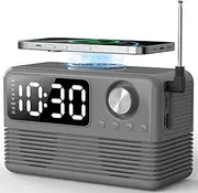 15W Fast Wireless Charger with Bluetooth Speaker and Alarm Clock Radio, 4 in 1 Wireless Charging Station for iPhone, Android Phones with FM Radio for Bedroom