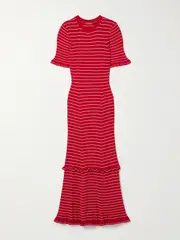 [Altuzarra] Altuzarra - Delpini Ruffled Striped Ribbed-knit Midi Dress - Red - x large x large Red