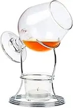 Invero Traditional Brandy and Cognac Snifter Warmer Glass Set - Includes Premium Drinking Glass, Metal Chrome Holder Stand and a Tea Light Candle