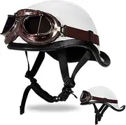 Half Helmet Motorcycle Men Women with Glasses,Vintage Motorcycle Helmet for Cruiser Scooter DOT/ECE Approved Half Skull Cap Half Helmet F,L(57-58CM)