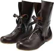 [CIYASHEH] Mens Medieval Renaissance Cosplay Boots Mid Boots Pirate Viking Tied Shoes for Halloween Cosplay, Brown, 14