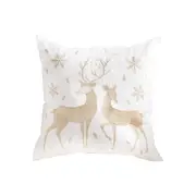 SOGA 45cm Throw Pillow White with Golden Christmas Reindeer Festive Cushion for Cozy Winter Decor