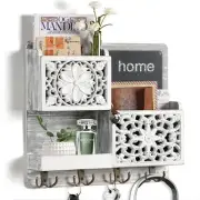 Organizer Wall Mounted 2 Slots Key Holder for Wall with 8 Hooks Rustic Wood K...