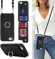 Lipvina for iPhone 7 Plus / 8 Plus Case with Card Holder and Strap for Women,Crossbody Lanyard,Kickstand Ring Stand,Snap Clasp,Phone Wallet Cases 5.5 inch(Black)