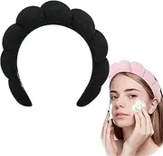 Mimi and Co Spa Headband for Women - Sponge & Terry Towel Cloth Fabric Head Band for Skincare, Makeup Puffy Spa Headband, Soft & Absorbent Material, Hair Accessories (Black)