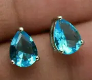 Delicate 2.20Ct Pear Cut Blue Topaz Push Back Stud Earrings 14K White Gold Over