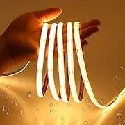 JOYLIT 12V COB LED Strip Light 6M, 270K Warm White Waterproof LED Strip Lights with 320LEDs/M, CRI 90+ Dimmable Dotless Uniform LED Lights for Bedroom, Cabinets, Campervan, Boat