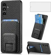 [Asuwish] Phone Case for Samsung Galaxy A14/M14 5G Wallet Cover with Tempered Glass Screen Protector Slim and Credit Card Holder Kickstand Stand Cell Accessories A 14 4G 14A 14M G5 Women Men Black