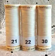 3 NEW cream off white GUTERMANN 100% polyester sew-all thread 110 yard spools