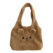 New Winter Soft Plush Tote Bag Women Cartoon Embroidery Imitation Lamb Hair Shoulder Bag For Women Shopper Bag