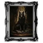 Black Wolf Portrait Gothic Wall Art Moody Woodland Dark Cottagecore Artwork Vint