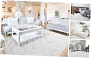 Fluffy Rugs for Living Room Bedroom, White 3x5 Area Rug Washable Shag Carpet,