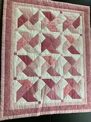 Pink & White Lap/Crib size 34.75" X 43" Patchwork Quilt hand-quilted NEW! LQ-157