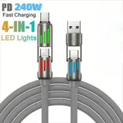 240W 4-in-1 USB C Super Fast Charge Cable With Breathing Light,Multi-Charging Cable Color Grey