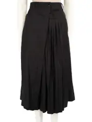 Y's Black Pleated Side Belt Midi Skirt