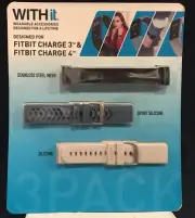 With it bands for Fitbit charge 3 & 4 Set Of 3 New And Sealed