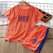 [MSTICKER] Kids Jersey Baby Short Sleeve Set Sports Suit Two-Piece Boy Baby Baby Quick Dry Clothes Kids Men's Jerseys 100cm Orange Jersey Set