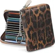 [SENDEFN] Women's Small Credit Card Holder with RFID Protection, Small Card Holder Wallet with 16 Compartments, Leather Card Holder with Zip and Key Ring