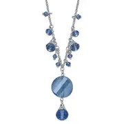 Fashion 1928 Jewelry Silver-Tone Light Blue Faceted Glass Dangle Beads 16 Inch Necklace With 3 Extension