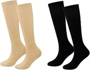 [EIYVPRA] Compression Stockings for Women and Men, 2 Pairs, Medical, Knee, Thrombosis, Compression Socks (L/XL, Black, White, 15-20mmHg, Unisex, Active Adults)